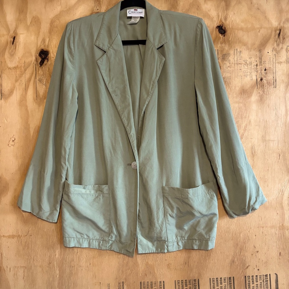 Vintage 70s Courtenay Sage Green Linen Blend Blazer Sz 8 - Picture 1 of 6